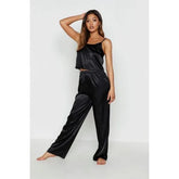 Women'S Black Satin Silk Cami And Long Pants. Sm-247