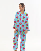 Silk Secret Linen Pajama Suit with Scrunchie - Strawberry Dream