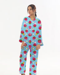 Silk Secret Linen Pajama Suit with Scrunchie - Strawberry Dream