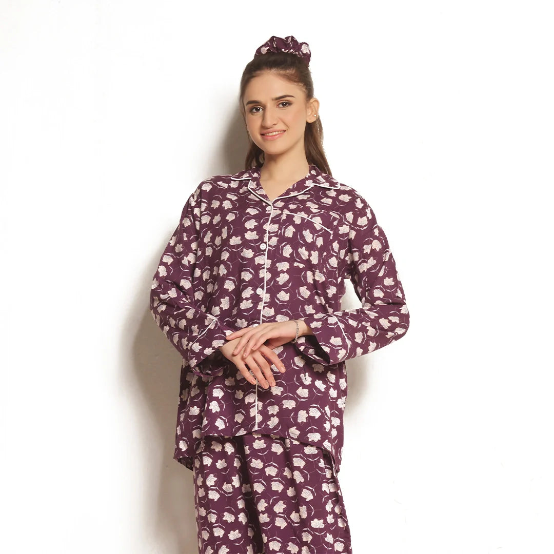 Silk Secret Dusky Petals Linen Pajama Suit