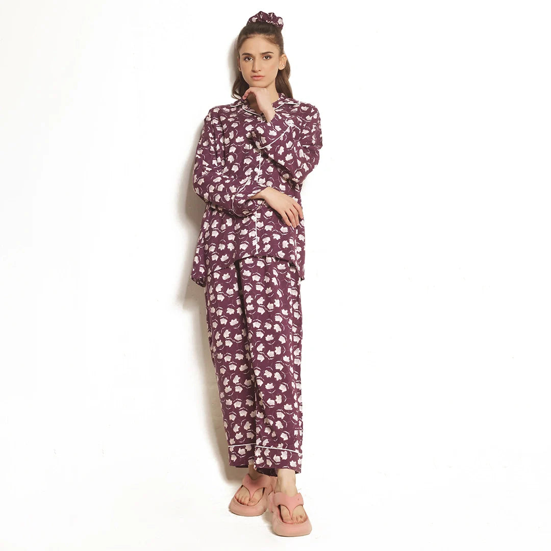 Silk Secret Dusky Petals Linen Pajama Suit