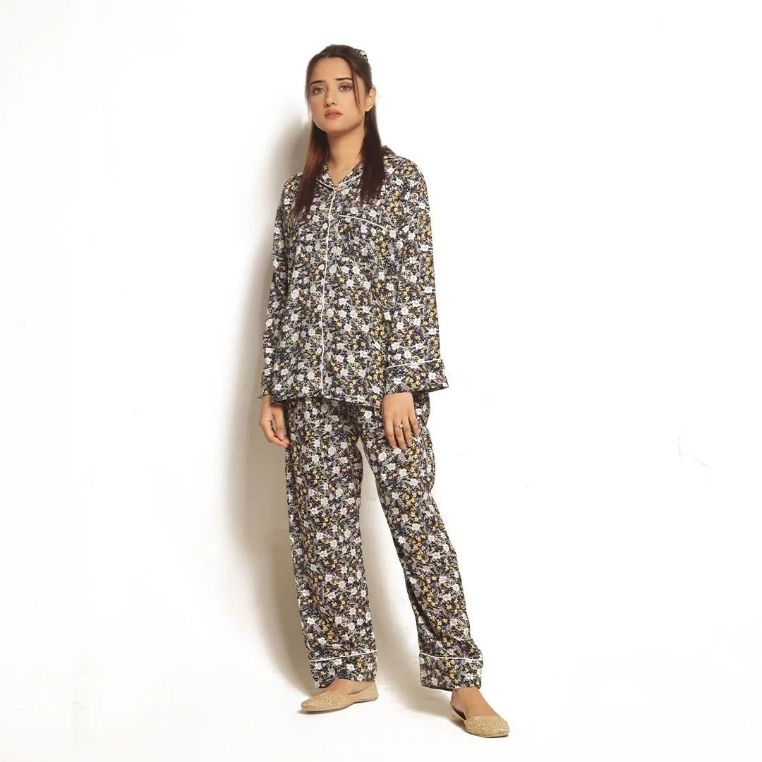 Silk Secret Full Bloom Linen Pajama Suit