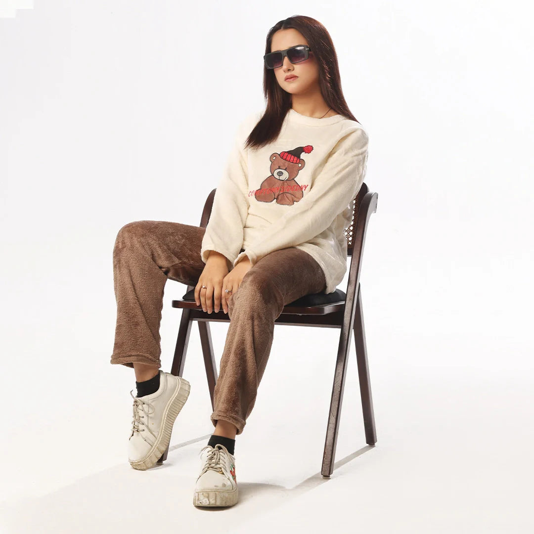 Silk Secret Fleece Long Sleeve Pajama Suit Snow Teddy