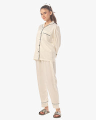 Silk Secret Silk Pajama Suit with Scrunchie - Pearl