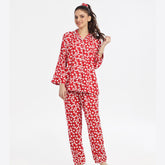Silk Secret Autumn Red Linen Pajama Suit with Scrunchie
