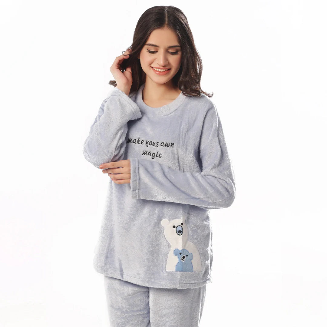 Silk Secret Fleece Pajama Suit Baby BlueTeddy