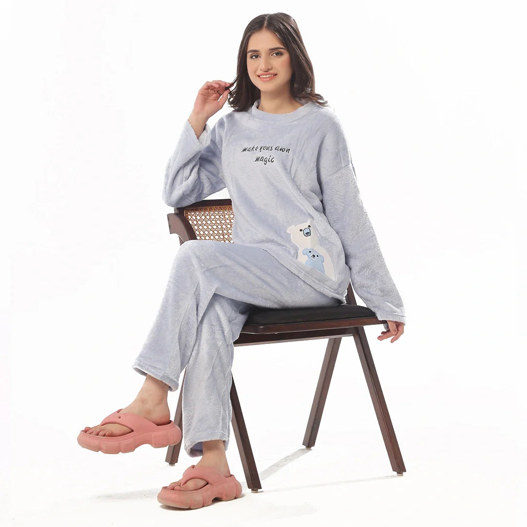 Silk Secret Fleece Pajama Suit Baby BlueTeddy