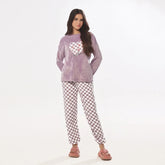 Silk Secret Pink Checks Fleece Pajama Suit