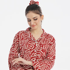 Silk Secret Linen Pajama Suit with Scrunchie - Flame Luxe
