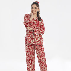Silk Secret Linen Pajama Suit with Scrunchie - Flame Luxe
