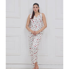 Silk Secret Spice Ceder Strap Jumpsuit Printed Hearts White