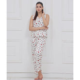 Silk Secret Spice Ceder Strap Jumpsuit Printed Hearts White
