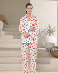 Silk Secret Linen Pajama Suit with Scrunchie - Dot Delight