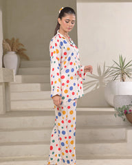 Silk Secret Linen Pajama Suit with Scrunchie - Dot Delight