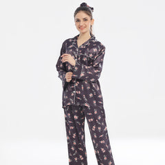Silk Secret Silk Pajama Suit with Scrunchie - Dark Fleur