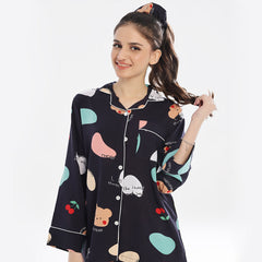 Silk Secret Linen Pajama Suit with Scrunchie - Abstract Nights