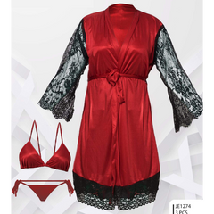 Silk Secret Bridal Maxi Lace Sleeves Satin Kimono Robe