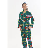Silk Secret Linen Pajama Suit with Scrunchie - Green Vibe