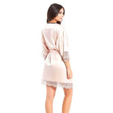 Women'S Pink Laced Satin Silk Sleepwear Gown. Sm-257