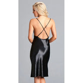 Women’S Black Satin Criss Cross Back Long Camisole. Sm-246