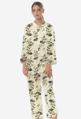 Silk Secret Linen Pajama Suit with Scrunchie - Cute Panda