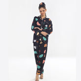Silk Secret Linen Pajama Suit with Scrunchie - Abstract Nights