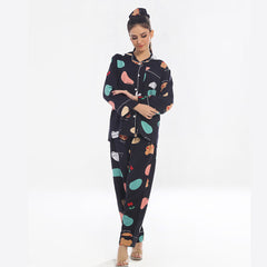 Silk Secret Linen Pajama Suit with Scrunchie - Abstract Nights