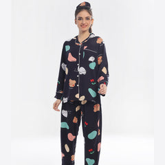 Silk Secret Linen Pajama Suit with Scrunchie - Abstract Nights