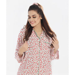 Silk Secret Linen Pajama Suit with Scrunchie - Ivory Flora