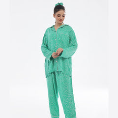 Silk Secret Leafy Bloom Linen Pajama Suit with Scrunchie