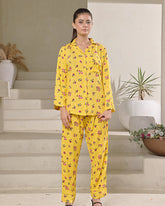 Silk Secret Linen Pajama Suit with Scrunchie - Sunny Blossom