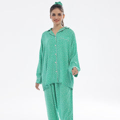 Silk Secret Leafy Bloom Linen Pajama Suit with Scrunchie