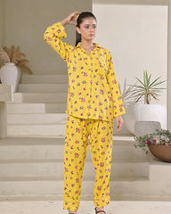 Silk Secret Linen Pajama Suit with Scrunchie - Sunny Blossom