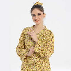 Silk Secret Linen Pajama Suit with Scrunchie - Scarlet Slumber