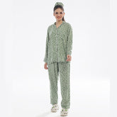 Silk Secret Floral Olive Linen Pajama Suit with Scrunchie
