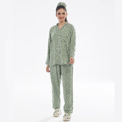 Silk Secret Floral Olive Linen Pajama Suit with Scrunchie
