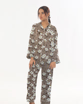 Silk Secret Linen Pajama Suit with Scrunchie - Dewy Floral