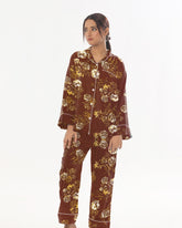 Silk Secret Linen Pajama Suit with Scrunchie - Bronze Bloom