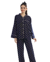 Silk Secret Linen Pajama Suit with Scrunchie - Moonlit Polka
