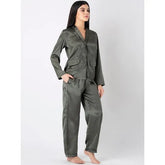 Women'S Charcoal Buttondown Sleepwear Pj Set. Sm-250