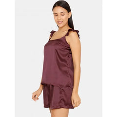 Women'S Maroon Frilled Cami And Shorts Night Suit. Sm-230