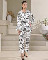 Silk Secret Linen Pajama Suit with Scrunchie - Dot Weave