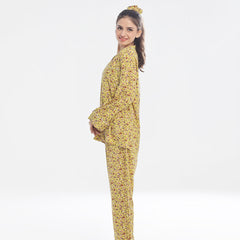 Silk Secret Linen Pajama Suit with Scrunchie - Scarlet Slumber