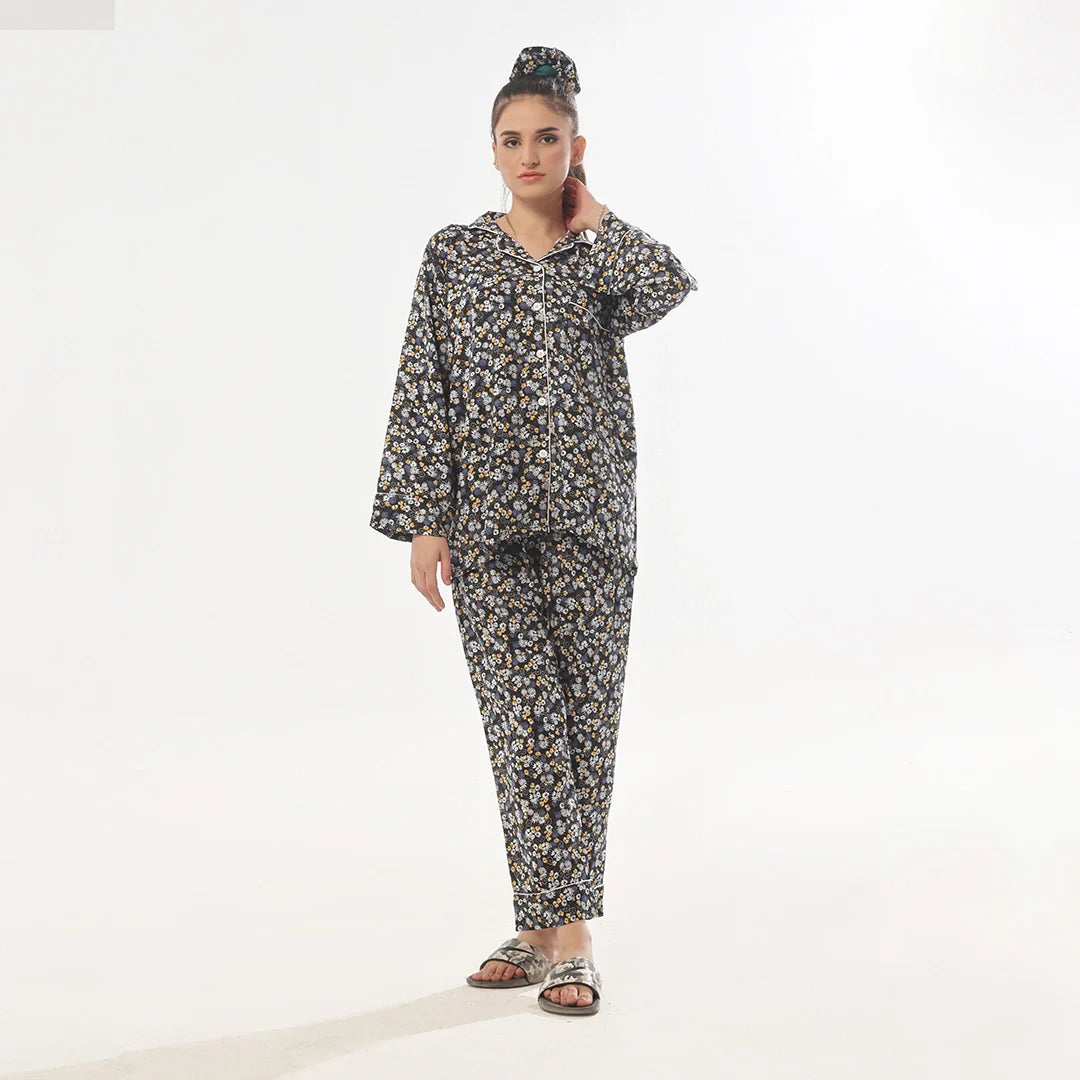 Silk Secret Dark Petals Linen Pajama Suit