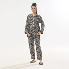 Silk Secret Dark Petals Linen Pajama Suit
