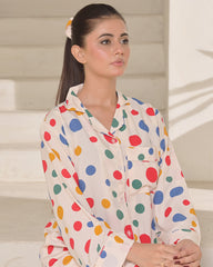 Silk Secret Linen Pajama Suit with Scrunchie - Dot Delight