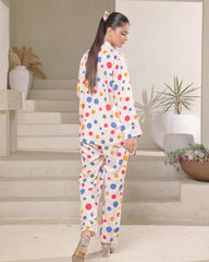 Silk Secret Linen Pajama Suit with Scrunchie - Dot Delight