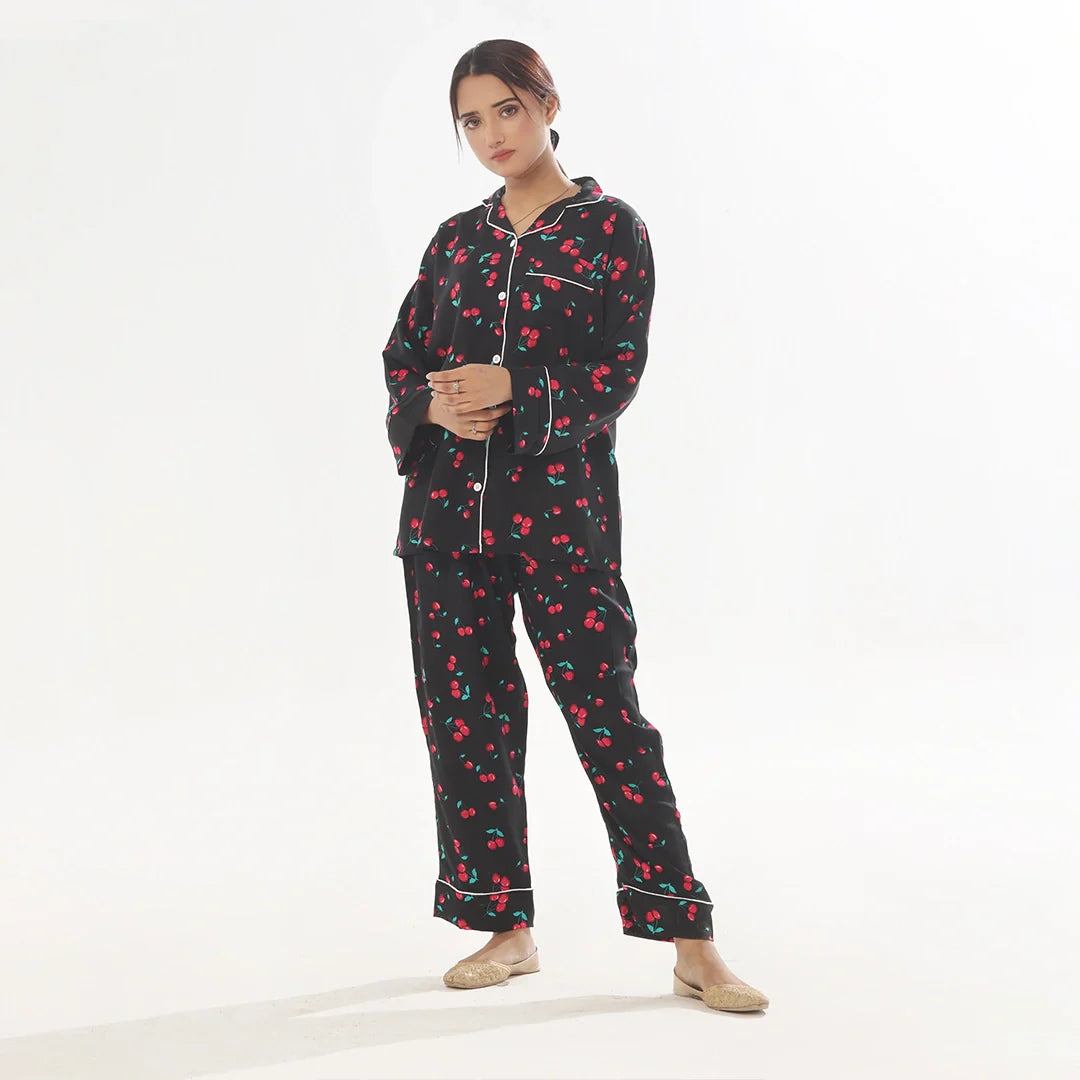Silk Secret Cherry Linen Pajama Suit