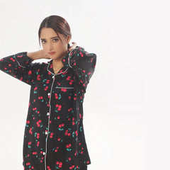 Silk Secret Cherry Linen Pajama Suit