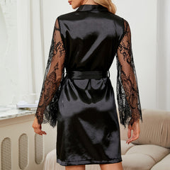 Silk Secret Bridal Maxi Lace Sleeves Satin Kimono Robe